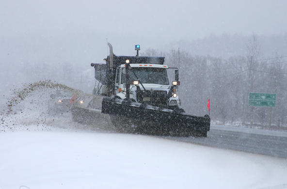 Road salt snow plowing.©