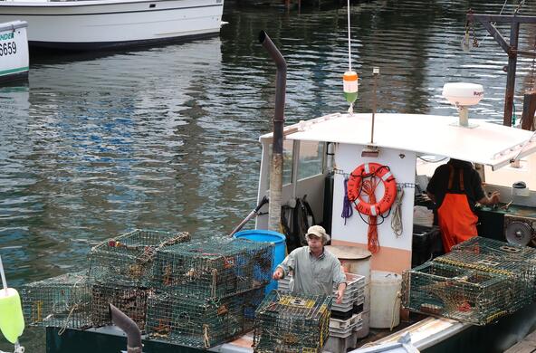 Fishing boat with lobster traps