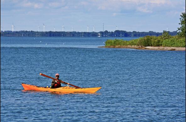 A kayaker on Lake Erie