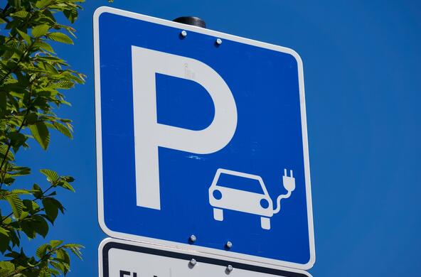 Blue parking sign for electric vehicles