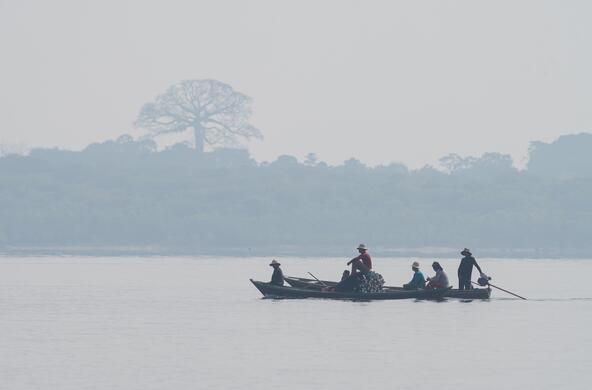 boat on amazon in fog
